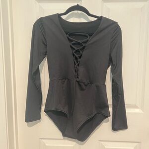 Black Lace-Up Long Sleeve Bodysuit